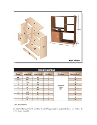 Antes de comenzar
Es recomendable verificar la exactitud de los cortes y realizar el agujereado previo con mechas de
5 mm según el detalle.
 