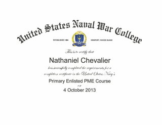 CERTIFICATE OF COMPLETION PRIMARY PROFESSIONAL MILITARY EDUCATION