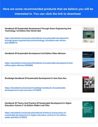 Handbook Of Sustainable Development Giles Atkinson Simon Dietz | PDF