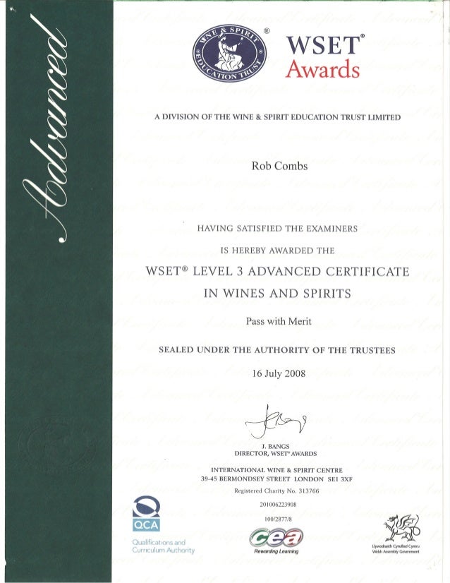 Wine Spirit Educational Trust Certificate