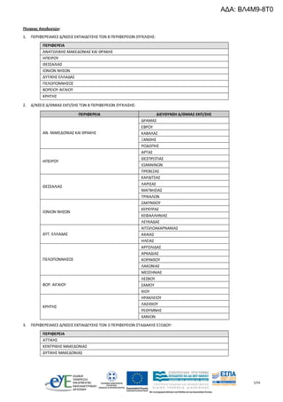 5/54
Πίνακας Αποδεκτών:
1. ΠΕΡΙΦΕΡΕΙΑΚΕΣ Δ/ΝΣΕΙΣ ΕΚΠΑΙΔΕΥΣΗΣ ΤΩΝ 8 ΠΕΡΙΦΕΡΕΙΩΝ ΣΥΓΚΛΙΣΗΣ:
ΠΕΡΙΦΕΡΕΙΑ
ΑΝΑΤΟΛΙΚΗΣ ΜΑΚΕΔΟΝΙΑΣ ΚΑΙ ΘΡΑΚΗΣ
ΗΠΕΙΡΟΥ
ΘΕΣΣΑΛΙΑΣ
ΙΟΝΙΩΝ ΝΗΣΩΝ
ΔΥΤΙΚΗΣ ΕΛΛΑΔΑΣ
ΠΕΛΟΠΟΝΝΗΣΟΣ
ΒΟΡΕΙΟΥ ΑΙΓΑΙΟΥ
ΚΡΗΤΗΣ
2. Δ/ΝΣΕΙΣ Δ/ΘΜΙΑΣ ΕΚΠ/ΣΗΣ ΤΩΝ 8 ΠΕΡΙΦΕΡΕΙΩΝ ΣΥΓΚΛΙΣΗΣ:
ΠΕΡΙΦΕΡΕΙΑ ΔΙΕΥΘΥΝΣΗ Δ/ΘΜΙΑΣ ΕΚΠ/ΣΗΣ
ΔΡΑΜΑΣ
ΕΒΡΟΥ
ΚΑΒΑΛΑΣ
ΞΑΝΘΗΣ
ΑΝ. ΜΑΚΕΔΟΝΙΑΣ ΚΑΙ ΘΡΑΚΗΣ
ΡΟΔΟΠΗΣ
ΑΡΤΑΣ
ΘΕΣΠΡΩΤΙΑΣ
ΙΩΑΝΝΙΝΩΝ
ΗΠΕΙΡΟΥ
ΠΡΕΒΕΖΑΣ
ΚΑΡΔΙΤΣΑΣ
ΛΑΡΙΣΑΣ
ΜΑΓΝΗΣΙΑΣ
ΘΕΣΣΑΛΙΑΣ
ΤΡΙΚΑΛΩΝ
ΖΑΚΥΝΘΟΥ
ΚΕΡΚΥΡΑΣ
ΚΕΦΑΛΛΗΝΙΑΣ
ΙΟΝΙΩΝ ΝΗΣΩΝ
ΛΕΥΚΑΔΑΣ
ΑΙΤΩΛΟΑΚΑΡΝΑΝΙΑΣ
ΑΧΑΙΑΣΔΥΤ. ΕΛΛΑΔΑΣ
ΗΛΕΙΑΣ
ΑΡΓΟΛΙΔΑΣ
ΑΡΚΑΔΙΑΣ
ΚΟΡΙΝΘΟΥ
ΛΑΚΩΝΙΑΣ
ΠΕΛΟΠΟΝΝΗΣΟΣ
ΜΕΣΣΗΝΙΑΣ
ΛΕΣΒΟΥ
ΣΑΜΟΥΒΟΡ. ΑΙΓΑΙΟΥ
ΧΙΟΥ
ΗΡΑΚΛΕΙΟΥ
ΛΑΣΙΘΙΟΥ
ΡΕΘΥΜΝΗΣ
ΚΡΗΤΗΣ
ΧΑΝΙΩΝ
3. ΠΕΡΙΦΕΡΕΙΑΚΕΣ Δ/ΝΣΕΙΣ ΕΚΠΑΙΔΕΥΣΗΣ ΤΩΝ 3 ΠΕΡΙΦΕΡΕΙΩΝ ΣΤΑΔΙΑΚΗΣ ΕΞΟΔΟΥ:
ΠΕΡΙΦΕΡΕΙΑ
ΑΤΤΙΚΗΣ
ΚΕΝΤΡΙΚΗΣ ΜΑΚΕΔΟΝΙΑΣ
ΔΥΤΙΚΗΣ ΜΑΚΕΔΟΝΙΑΣ
ΑΔΑ: ΒΛ4Μ9-8Τ0
 