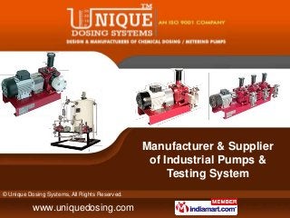 Manufacturer & Supplier
                                                 of Industrial Pumps &
                                                     Testing System
© Unique Dosing Systems, All Rights Reserved.

           www.uniquedosing.com
 