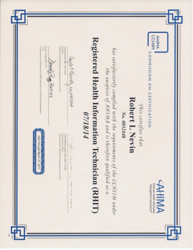 Robert nevin rhit certification