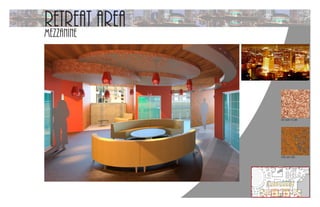 retreat areamezzanine
DN
Botoeira
Private Office
Private Office
Break Out
Kitchenette
Quiet Area
Nooks
Retreat Area
Lunch Room
metal rust plate
red blend mosaic
 