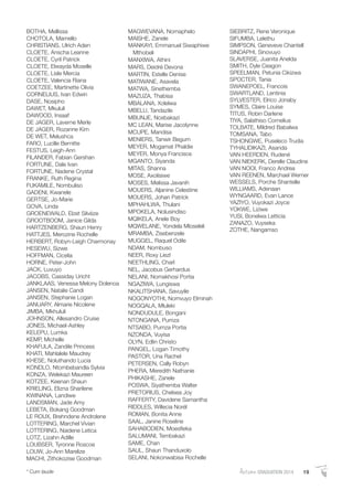 AutumnGRADUATION 2014 19* Cum laude
BOTHA, Mellissa
CHOTOLA, Mamello
CHRISTIANS, Ulrich Aden
CLOETE, Anscha Leanne
CLOETE, Cyril Patrick
CLOETE, Elwayda Moselle
CLOETE, Lisle Mercia
CLOETE, Valencia Riana
COETZEE, Martinette Olivia
CORNELIUS, Ivan Edwin
DASE, Nosipho
DAWET, Mkululi
DAWOOD, Insaaf
DE JAGER, Laverne Merle
DE JAGER, Rozanne Kim
DE WET, Melushca
FARO, Lucille Bernitte
FESTUS, Leigh-Ann
FILANDER, Fabian Gershan
FORTUNE, Dale Ivan
FORTUNE, Nadene Crystal
FRANKE, Ruth Regina
FUKAMILE, Nombuliso
GADENI, Kwanele
GERTSE, Jo-Marie
GOVA, Linda
GROENEWALD, Elzet Silvéze
GROOTBOOM, Janice Gilda
HARTZENBERG, Shaun Henry
HATTJES, Merozine Rochelle
HERBERT, Robyn-Leigh Charmonay
HESEWU, Sizwe
HOFFMAN, Cicelia
HORNE, Peter-John
JACK, Luvuyo
JACOBS, Cassiday Uricht
JANKLAAS, Venessa Melony Dolenoa
JANSEN, Natalie Candi
JANSEN, Stephanie Logan
JANUARY, Almarie Nicolene
JIMBA, Mkhululi
JOHNSON, Allesandro Cruise
JONES, Michael-Ashley
KELEPU, Lumka
KEMP, Michelle
KHAFULA, Zandile Princess
KHATI, Mahlalele Maudrey
KHESE, Noluthando Lucia
KONDLO, Ntombebandla Sylvia
KONZA, Welekazi Maureen
KOTZEE, Keenan Shaun
KRIELING, Elizna Sharilene
KWINANA, Landiwe
LANDSMAN, Jade Amy
LEBETA, Bokang Goodman
LE ROUX, Brehndene Androlene
LOTTERING, Marchel Vivian
LOTTERING, Naidene Letica
LOTZ, Lizahn Adille
LOUBSER, Tyronne Roscoe
LOUW, Jo-Ann Marelize
MACHI, Zithokozise Goodman
MAGWEVANA, Nomaphelo
MAISHE, Zanele
MANKAYI, Emmanuel Siwaphiwe
Mthobeli
MANXIWA, Athini
MARS, Deidré Devona
MARTIN, Estelle Denise
MATIWANE, Asavela
MATWA, Sinethemba
MAZUZA, Thabisa
MBALANA, Xolelwa
MBELU, Tandazile
MBUNJE, Ncebakazi
MC LEAN, Marise Jacolynne
MCUPE, Mandisa
MENIERS, Tanwir Begum
MEYER, Mogamat Phaldie
MEYER, Monya Francisce
MGANTO, Siyanda
MITAS, Shanna
MOSE, Axolisiwe
MOSES, Melissa Javanih
MOUERS, Aljanine Celestine
MOUERS, Johan Patrick
MPHAHLWA, Thulani
MPOKELA, Nolusindiso
MQIKELA, Anele Boy
MQWELANE, Yondela Mloseleli
MRAMBA, Zisebenzele
MUGGEL, Raquel Odile
NDAM, Nombuso
NEER, Roxy Liezl
NEETHLING, Charl
NEL, Jacobus Gerhardus
NELANI, Nomakhosi Portia
NGAZIWA, Lungiswa
NKALITSHANA, Savuyile
NOGONYOTHI, Nomvuyo Elminah
NOGQALA, Mluleki
NONDUDULE, Bongani
NTONGANA, Pumza
NTSABO, Pumza Portia
NZONDA, Vuyisa
OLYN, Edlin Christo
PANGEL, Logan Timothy
PASTOR, Una Rachel
PETERSEN, Cally Robyn
PHERA, Meredith Nathanie
PHIKASHE, Zanele
POSWA, Siyathemba Walter
PRETORIUS, Chelsea Joy
RAFFERTY, Davidene Samantha
RIDDLES, Willecia Norél
ROMAN, Bonita Anne
SAAL, Janine Roseline
SAHABODIEN, Moesﬁeka
SALUMANI, Tembakazi
SAME, Chan
SAUL, Shaun Thanduxolo
SELANI, Nokonwabisa Rochelle
SIEBRITZ, Rene Veronique
SIFUMBA, Lelethu
SIMPSON, Geneveve Chantell
SINDAPHI, Sinovuyo
SLAVERSE, Juanita Anelda
SMITH, Dyle Ceagon
SPEELMAN, Petunia Cikizwa
SPOCTER, Tania
SWANEPOEL, Francois
SWARTLAND, Lentinia
SYLVESTER, Elrico Jonaby
SYMES, Claire Louise
TITUS, Robin Darlene
TIYA, Salathiso Cornelius
TOLBATE, Mildred Babalwa
TOMSANA, Tabo
TSHONGWE, Puseleco Trudia
TYHALIDIKAZI, Asanda
VAN HEERDEN, Rudené
VAN NIEKERK, Derelle Claudine
VAN NOOI, Franco Andrea
VAN REENEN, Marchael Werner
WESSELS, Porche Shantelle
WILLIAMS, Adenaan
WYNGAARD, Evan Lance
YAZIYO, Vuyokazi Joyce
YOKWE, Liziwe
YUSI, Bonelwa Letticia
ZANAZO, Vuyseka
ZOTHE, Nangamso
 