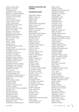 AutumnGRADUATION 2014 53* Cum laude
JANSE, Vanessa Gillian
KIEWITZ, Yudin Isaac
KLEINHANS, Tiaan
KOOPMAN, Rhizilma Andrea
KRIEGER, Immegard Magdalena
LAHOO, Stephanie Ruzaan
LATEGAN, Rhone Christine
LATEGAN, Tessa
LONG, Daniella Jade Vega
LUDICK, Anthea Jo Ann
LYNERS, Michael Dean
MAKOMFANE, Nolwazi Pride
MANGE, Philasande*
MANQAKI, Mbuyiselo Andries
MARS, Adrian William
MEYISELI, Loyiso Antony
MINNAAR, Lauren Astrid
MINNAAR, Monique Chilanze
MRWETYANA, Andiswa
MULLER, Joselin Leonie
MVILA, Monica
NGXIKI, Thobani
NTETHA, Thulela
OLIVIER, Neline
OPPERMAN, Melissa Fioneffer
PAULSE, Noerbie
PERDEWAGTER, Al-Jean Desmarie
PETERSEN, Yannich
PHILANDER, Giovanni Lee
PIETERSE, Glyn Bertie*
PLAATJIES, Linda Princess
RINQUEST, Quanita Charnay
ROBINSON, Heillandre Almaret
ROUSSOUW, Martina Sylvia
RUSTER, Teresa-Ann*
SAUNDERS, Pearl Tarryn Margo
SCHARNICK, Amron Taquitha
SEPTEMBER, Dewald Christo
SIDANDALA, Chwayita
SIYO, Luyanda
STEVENS, Luando Duane
STRYERS, Monique Adri
STUURMAN, Christolene Johanna
SWANEPOEL, Hendrik Wilhelm
SWART, Jaco
SWART, Stephan Wessel
TALJAARD, Megan
THIART, Hes-Mari
THOMAS, Germaine Candice
TYOKOLO, Olwethu
VAN DER HORST, Antermisia Sophelia
VAN NEEL, Nirri
VAN SPEYK, Bianca*
VAN WYK, Michulene
VERMEULEN, Sanine
WELITINI, Siyabulela
WHITE, Marelize Natasha
WHITE, Tamaren Lawren Maud
ZENGETWA, Anathi
ZONGWANA, Somelele Ephraim
GENERAL EDUCATION AND
TRAINING
FOUNDATION PHASE
ABDERASIET, Malikah
ARBER, Kathryn Joy
AREND, Kendal
ARIEFF, Nihaal
BAARD, Carla
BADENHORST, Maria Isabella
BAIRD, Cathryne Joy*
BASSON, Carin
BEKKER, Chantalle Berinda*
BRAND, Jenna Caitlin
BRAND, Maryke
BREUNINGER, Kylie Geraldine
BRITZ, Andrea Petronella
BROWN, Megan Lee
BYLEVELDT, Zena
CAROLUS, Tatum
CARR, Chloe Emma*
CASSIEM, Wedaad
CILLIERS, Christina Salome
CILLIERS, Karlien
CLOETE, Judy-Ann
CLOETE, Petra
COETZEE, Bronte Louise
COETZEE, Marilize
CUPIDO, Lizelle Natasha
DABA, Babalwa
DANIELZ, Megan Taryn
DARVALL, Julia Terry
DAVIDS, Suraya
DE BEER, Jo-Mari*
DE GOEDE, Rache
DE KOKER, Rayleeh
DE LA HARPE, Helena Stefanie
DE LANGE, Cha-Mare
DE VILLIERS, Candice
DE WAAL, Kirstyn Lynne
DE WET, Monique
DEMPSEY, Wilmi Petro
DENYS, Jessica
DU PLESSIS, Elmien
DU PLESSIS, Juliet Salome
DU PLESSIS, Lowina
DU RAAN, Veronica Agatha
DU TOIT, Ezelle
DUMINY, Renee-Mari
ELLIS, Carla Naomi
FALAL, Ruqaya
FORTUNE, Yumna
FOURIE, Nelandi
FOURIE, Silen
FREDERICKS, Samanthia Abegail
FRITZ, Lizahn*
FURSTENBERG, Sune
GASANT, Waghieda
GENIS, Zelmari
GEORGE, Tasneem
GESWINDT, Nicoline Mary-Anne*
GILDENHUYS, Katelyn
GORDON, Carin Claudia
GRIGGS, Megan
GROESBEEK, Liezel
HALBISCH, Mareli
HANEKOM, Ame
HANEKOM, Marinet
HATTINGH, Yuani
HAVENGA, Michelle
HAYAT, Muneebah
HEATH, Tracy-Lee*
HENNING, Clarissa Clair*
ISMAIL, Ra’eesah
JACOBS, Mauricia Deidre
JACOBS, Pauline
JANSE VAN RENSBURG, Ellmine
JANSEN VAN VUUREN, Lorainne
JOHNSON, Lucille
JONES, Melissa
JORDAN, Genevieve
JOSEPH, Melanie Caroline
KAIZER, Nicole Ashlyn
KAKANA, Ntombikayise Alicia
KARJIEKER, Gadija
KARSTEN, Meagon
KIRSTEN, Cherise
KLASSENS, Phillana Colleen
KNIPE, Esmerelda Joh-Marie*
KOCH, Jeanette Johanna
KOCH, Michelle
KOK, Loandi
KOOPMAN, Ronel Alzahn
KRIEL, Robyn
KRUGER, Hele
LIEDEMANN, Hulane Florence
LOTTERS, Lameez
LOTZ, Lizelle
LOUW, Mare-Lee
MAJIET, Abeedah
MALAN, Koemi Eileen
MALHERBE, Catharina Hendrina
MANNEL, Cassandra Juanita
MARITZ, Melissa
MARX, Nicole
MBATA, Elizabeth
MILLIGAN, Andrea Rose*
MOSES, Mari-Lize Melanie
MULLER, Insaaf
NEL, Hanri Catherina
ODENDAAL, Chris-Marie
ODENDAAL, Luzaan
OOSTENBRINK, Carmen
OOSTHUIZEN, Heyla
OOSTHUIZEN, Lea-Mari*
ORRIE, Kariema
PIENAAR, Marizaan
 