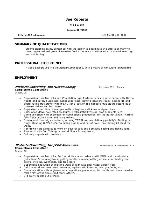 Joe Roberts Resume 2015