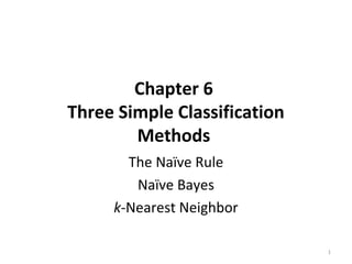 Chapter 6
Three Simple Classification
Methods
The Naïve Rule
Naïve Bayes
k-Nearest Neighbor
1
 