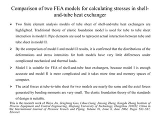 Comparison of two FEA models for calculating stresses in shell-
and-tube heat exchanger
 Two finite element analysis mode...