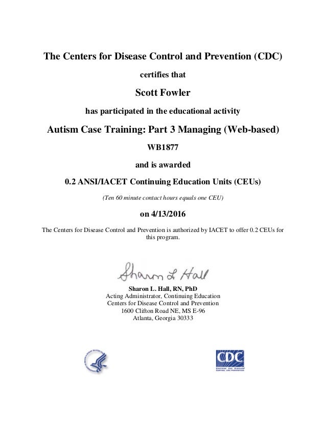The Centers for Disease Control and Prevention Cert 1