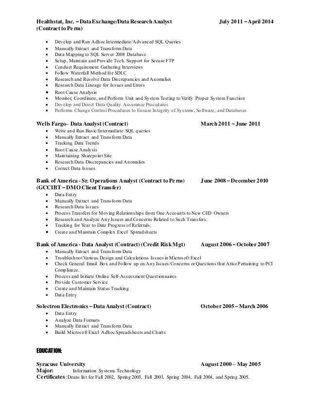 operations analyst resume