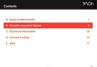 Page 6BE Confidential
Contents
A. Byson Achievements 1
B. Recently Important Figures 6
C. Technical Information 10
D. Forward Looking 15
E. Q&A 17
 