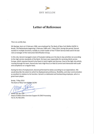 BNYM Getuigschrift - Reference letter