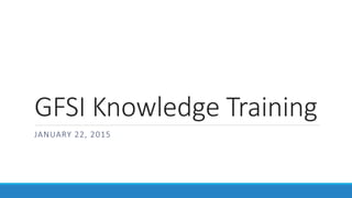 GFSI Knowledge Training
JANUARY 22, 2015
 