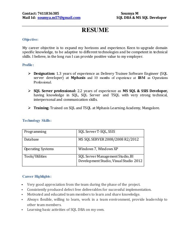 SQL DBA MSSQL DEVELOPER 2 2 Year EXP Soumya M