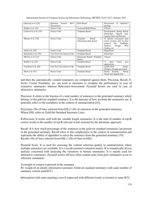 Summarization of Software Artifacts : A Review | PDF