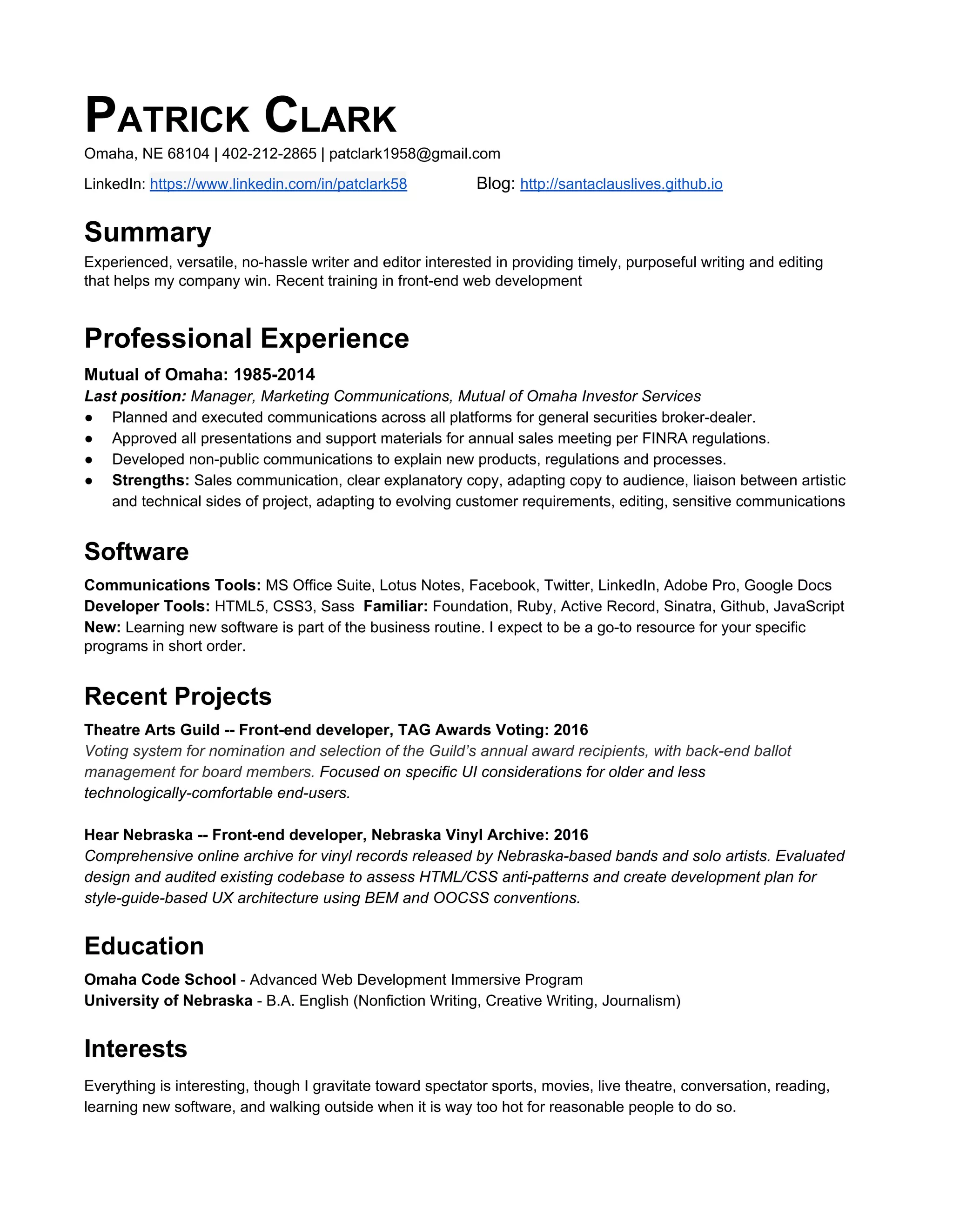 Patrick Cv Patrick Clark resume 5-2016 | PDF