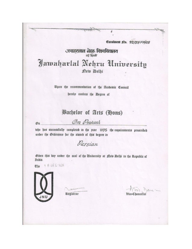jnu phd degree certificate