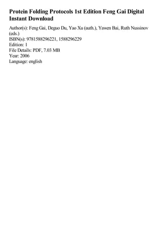 Protein Folding Protocols 1st Edition Feng Gai | PDF