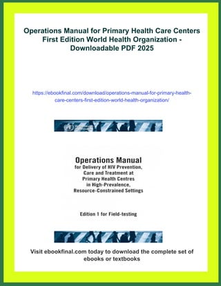 Operations Manual for Primary Health Care Centers First Edition World ...