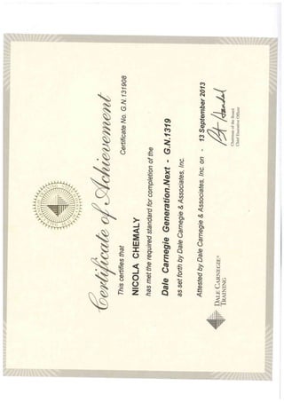 Nicola Dale Carnegie Certificate