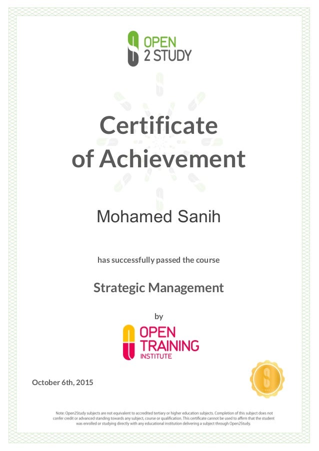 Strategic Management Certificate