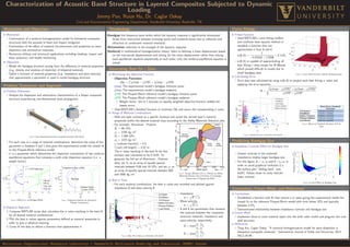 Characterization of Acoustic Band Structure in Layered Composites Subjected to Dynamic
Loading
Jimmy Pan, Ruize Hu, Dr. Caglar Oskay
Civil and Environmental Engineering Department, Vanderbilt University, Nashville, TN
Motivation and Objectives
Motivation
Continuation of a nonlocal homogenization model for bimaterial composite
structures with the purpose of blast and impact mitigation
Examination of the eﬀect of material microstructure and properties on wave
dispersion and attenuation responses
Numerous military and structural applications including cloaking, impact and
blast resistance, and health monitoring
Objectives
Model the bandgap structure arising from the diﬀerence in material properties
(e.g. density and modulus of elasticity) of bilayered materials
Deﬁne a function of material properties (e.g. impedance and wave velocity)
that approximates a parameter ν used to model bandgap structure
Problem Statement and Approach
Problem Statement
Analyze the dispersion and attenuation characteristics of a bilayer composite
structure experiencing one-dimensional wave propagation
Figure: One dimensional periodic composite structure (Hui 2013)
For each case in a range of material combinations, determine the value of the
parameter ν between 0 and 1 that gives the experimental model the closest ﬁt
to the Floquet-Bloch reference model
ν is a parameter which determines the respective contribution of two nonlocal
equilibrium equations that compose a sixth order dispersion equation (i.e. a
weight factor)
Figure: Eﬀect of ν on Bandgap Model Figure: Dispersion Relation for Aluminum -
Polymer Combination
Research Approach
1. Compose MATLAB script that calculates the ν value resulting in the best ﬁt
for all desired material combinations
2. Plot the best ν values against parameters deﬁned as material properties in
order to give ν physical meaning
3. Curve ﬁt the data to obtain a function that approximates ν
Terminology
Bandgap: the frequency band within which the dynamic response is signiﬁcantly attenuated.
Arises from interaction between incoming waves and scattered waves due to reﬂection and
refraction at constituent material interfaces
Attenuation: reduction in the strength of the dynamic response
Nonlocal: in mathematical homogenization theory, refers to deﬁning a mean displacement based
on the macroscale displacements and solving for the mean displacement rather than solving
each equilibrium equation sequentially at each order; only one nonlocal equilibrium equation is
solved
Generating Best Fit ν Data
Minimizing the Objective Function
Objective Function:
Obj = C|y1exp − y1FB| + |y2exp − y2FB|
y1exp: The experimental model’s bandgap initiation point
y2exp: The experimental model’s bandgap endpoint
y1FB: The Floquet-Bloch reference model’s bandgap initiation point
y2FB: The Floquet-Bloch reference model’s bandgap endpoint
C: Weight factor. Set to 1 because an equally weighted objective function yielded the
lowest errors
Used MATLAB’s fminbnd function to minimize Obj and return the corresponding ν value
Range of Material Combinations
Held one layer constant as a speciﬁc material and varied the second layer’s material
properties within the desired material class according to the Ashby Materials Selection plot
For example: Aluminum - Polymer
E1 = 68 GPa
ρ1 = 2700 kg/m3
E2 = 1.568 GPa
ρ2 = 1225 kg/m3
α (volume fraction) = 0.5
ˆl (unit cell length) = 0.01 m
The ν value resulting in the best ﬁt for this
scenario was calculated to be 0.3154. To
generate the full set of Aluminum - Polymer
data, set E2 as an array of equally spaced
intervals between 0.08 and 10 GPa, and set ρ2 as
an array of equally spaced intervals between 800
and 2500 kg/m3 Figure: Young’s Modulus (E) vs. Density (ρ) Ashby
Materials Selection Plot (University of Cambridge
Department of Engineering 2002)
Best ν Data
For each material combination, the best ν value was recorded and plotted against
impedance ˆz and wave velocity ˆc
Figure: Best Fit ν Data as a Function of ˆz and ˆc
Impedance
z =
√
E × ρ
Wave velocity
c = E/ρ
ˆz and ˆc are parameters that measure
the contrast between the composite
structure materials’ impedance and
wave velocity, respectively
ˆz = max(
z1
z2
,
z2
z1
)
ˆc = max(
c1
c2
,
c2
c1
)
Curve Fitting
Fitted Function
Used MATLAB’s curve ﬁtting toolbox
and nonlinear least squares method to
establish a function that can
approximate ν from ˆz and ˆc
ν(ˆz,ˆc) =
1
−0.6181ˆz + 2.559ˆc
+ 0.1161
ν(ˆz,ˆc) is capable of approximating all
best ﬁtting ν data except for Al-Metals,
which proved diﬃcult to model due to
small bandgap sizes Figure: Curve Fitted Function ν(ˆz,ˆc) Overlaying Data
Calculating Error
Error data was calculated by using ν(ˆz,ˆc) to project each best ﬁtting ν value and
applying the error equation:
Ψ =
(y1exp − y1FB)2
+ (y2exp − y2FB)2
y1FB2 + y2FB2
Figure: Overall Error as a Function of ˆz and ˆc
Figure: Mean and Standard Deviation of Error
Data
Predicting Bandgap Size
Impedance Contrast Eﬀect on Bandgap Size
Greater contrast in the materials’
impedances implies larger bandgap size
For this ﬁgure, ˆz = z1/z2 and ˆc =c1/c2 in
order to avoid graphical confusion (i.e.
the surface plot ”folding back” over
itself). Values closer to unity indicate
lower contrast
Figure: ˆz and ˆc Eﬀect on Bandgap Size
Conclusions, Future Work, and References
Conclusions
Established a function ν(ˆz,ˆc) that returns a ν value giving the experimental model the
closest ﬁt to the reference Floquet-Bloch model with error below 10% and typically
between 2-5%
Demonstrated relationship between impedance contrast and bandgap size
Future Work
Implement three or more material layers into the sixth order model and progress into core
shell structure
References
Tong Hui, Caglar Oskay. ”A nonlocal homogenization model for wave dispersion in
dissipative composite materials.” International Journal of Solids and Structures, 2013:
50(1):38-48.
Multiscale Computational Mechanics Laboratory / Vanderbilt Multiscale Modeling and Simulation (MUMS) Center
 