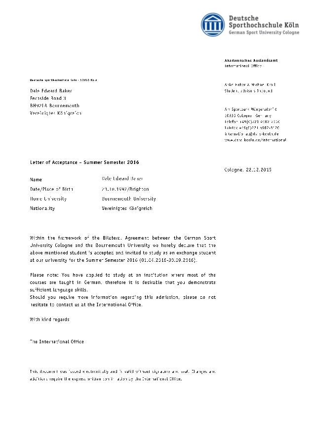 cologne university offer letter university letter
