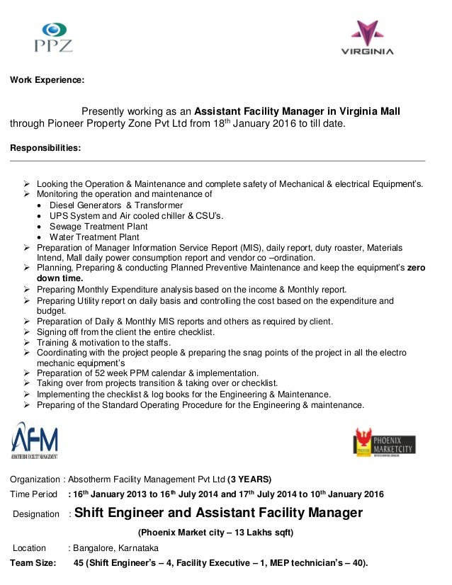 resume for facility manager