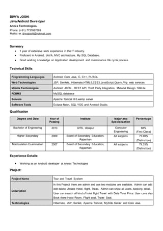DivyaJoshi_CV(Android) | PDF | Free Download