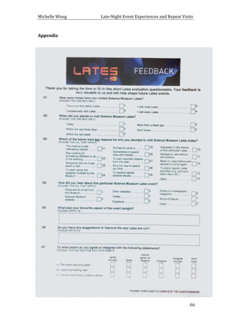 Michelle	
  Wong	
  	
  	
  	
  	
  	
  	
  	
  	
  	
  	
  	
  	
  	
  	
  	
  	
  	
  	
  	
  	
  	
  	
  	
  	
  	
  	
  	
  	
  	
  	
  	
  	
  	
  Late-­‐Night	
  Event	
  Experiences	
  and	
  Repeat	
  Visits	
  
	
   66	
  
Appendix	
  
	
  
 