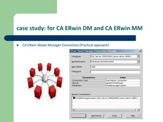 case study: for CA ERwin DM and CA ERwin MM
 CA ERwin Model Manager Connection [Practical approach]
 