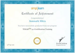 Somnath Mitra
TOGAFÂ® 9.1 Certification Training
05th Apr 2016
 