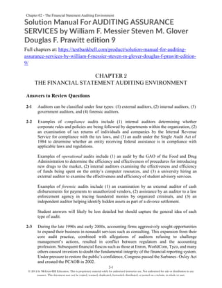 Solution Manual For AUDITING ASSURANCE SERVICES by William F. Messier ...