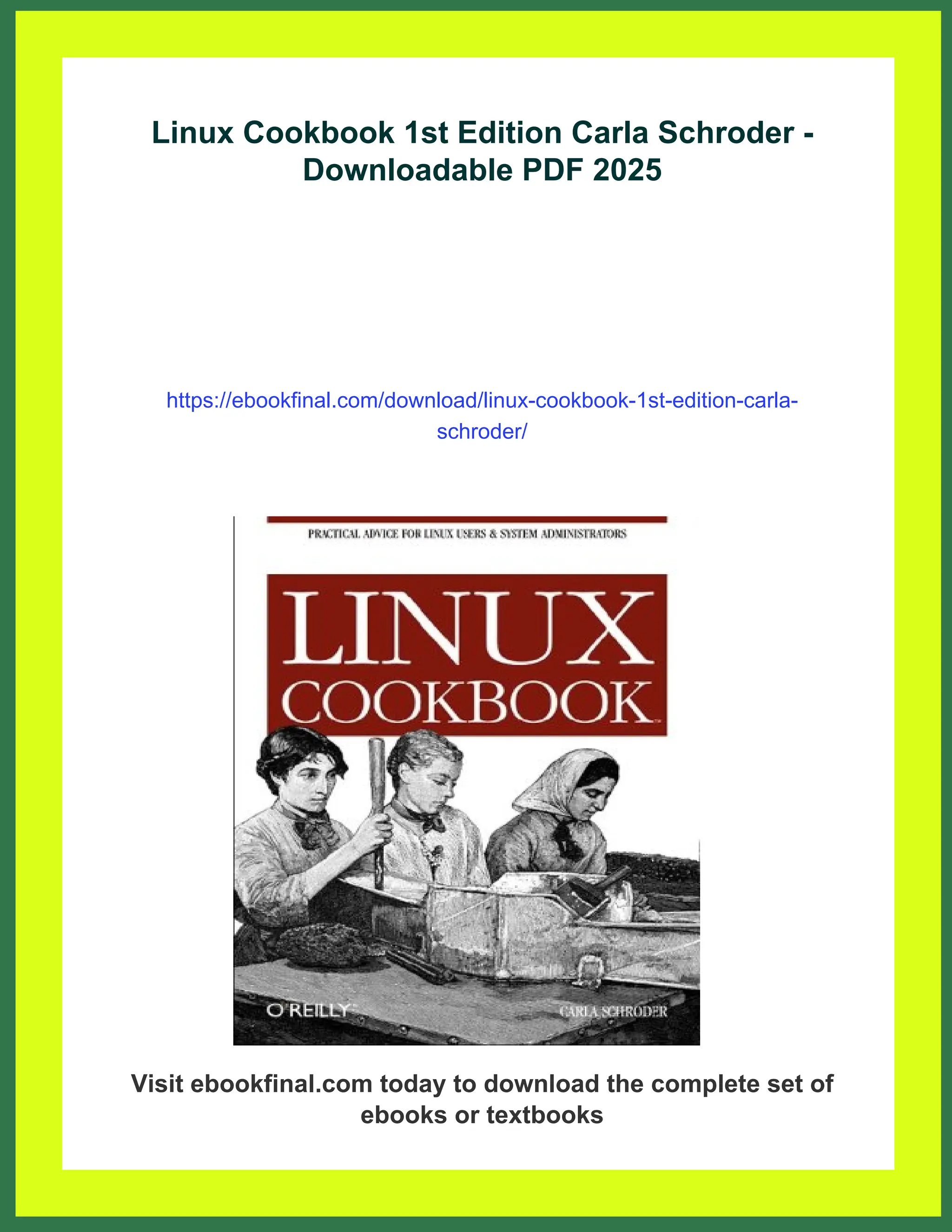 Linux Cookbook 1st Edition Carla Schroder -
Downloadable PDF 2025
https://ebookfinal.com/download/linux-cookbook-1st-edition-carla-
schroder/
Visit ebookfinal.com today to download the complete set of
ebooks or textbooks
 