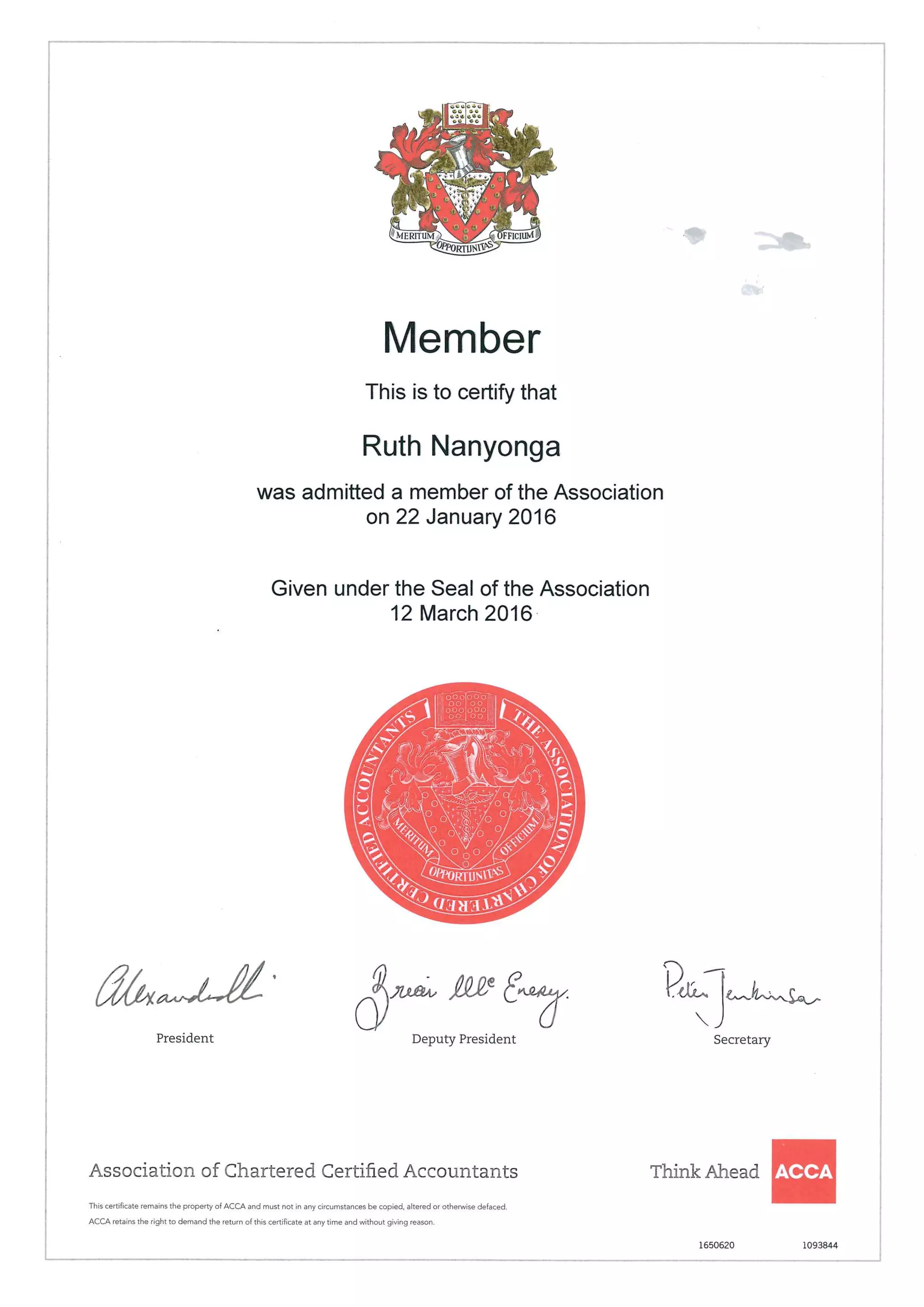 ACCA MEMBERSHIP CERTIFICATE