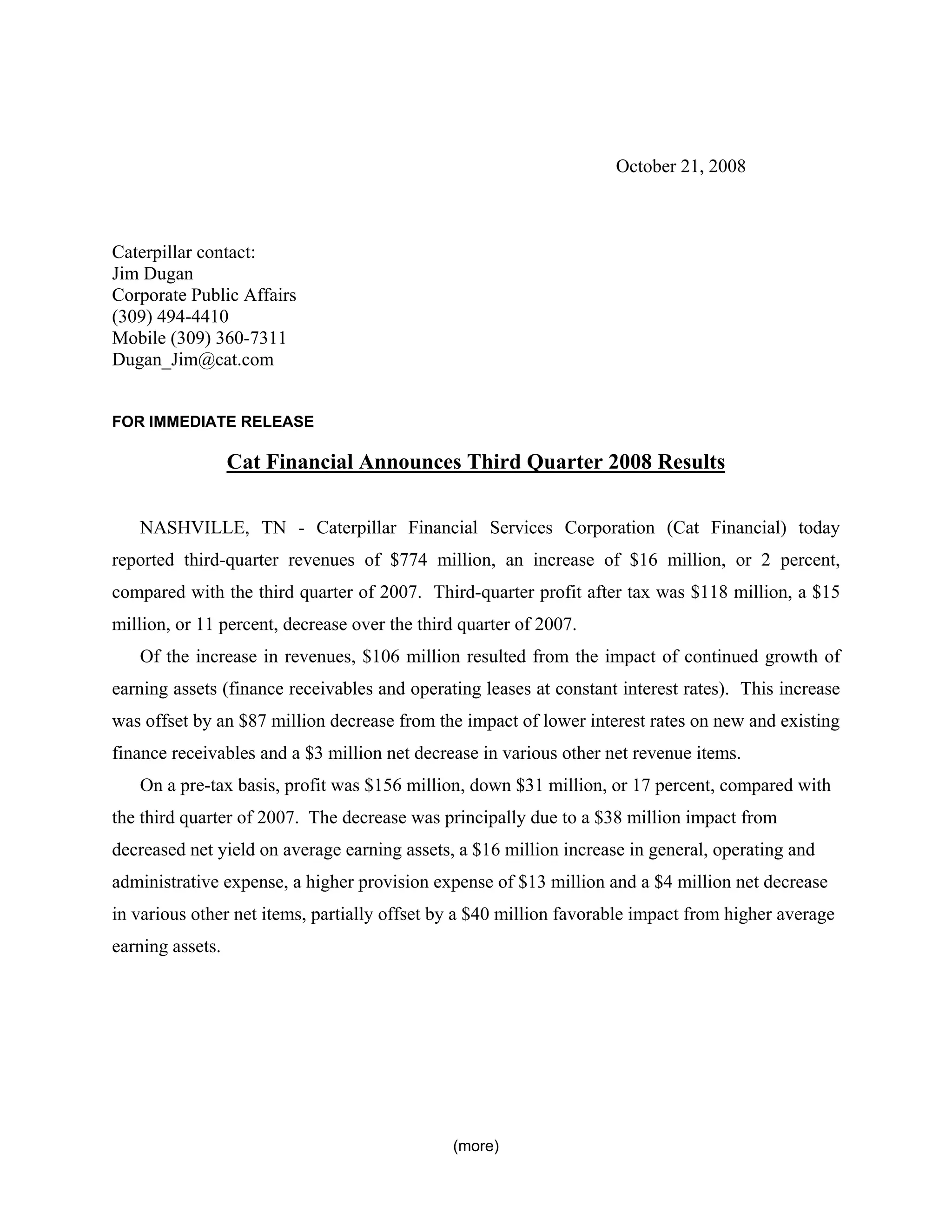 Caterpillar Financial Services Corp. Q3 2008 PDF