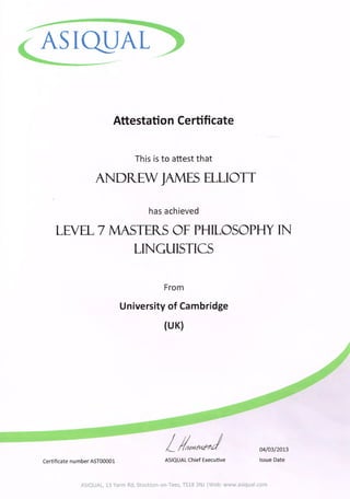 ASIQUAL certificate
