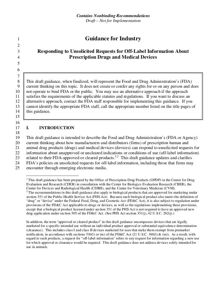 FDA Draft Guidance on Responding to Unsolicited Requests for OffLabe…