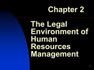 1
The Legal
Environment of
Human
Resources
Management
Chapter 2
 