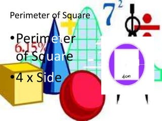 Perimeter of SquarePerimeter of Square4 x Side