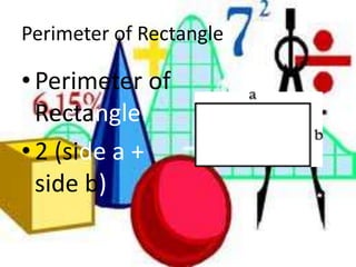 Perimeter of RectanglePerimeter of Rectangle2 (side a + side b)