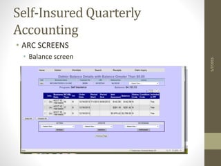 Self-Insured Quarterly
Accounting
• ARC SCREENS
• Balance screen
5/7/2015
 