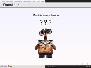 Intro Contraintes Observabilité Décentralisé Futur Conc ? ? ?
Questions
Merci de votre attention
? ? ?
DAMASwww.damas.ift.ulaval.ca Camille Besse 30 / 32
 