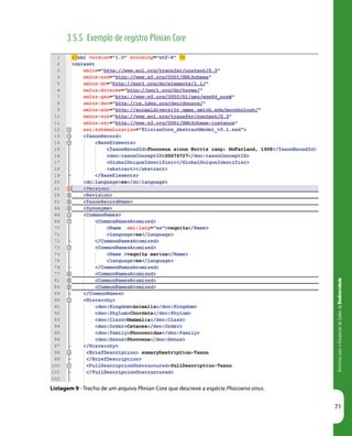 DiretrizesparaaIntegraçãodeDadosdeBiodiversidade
71
3.5.5 Exemplo de registro Plinian Core
Listagem 9 - Trecho de um arquivo Plinian Core que descreve a espécie Phocoena sinus.
 