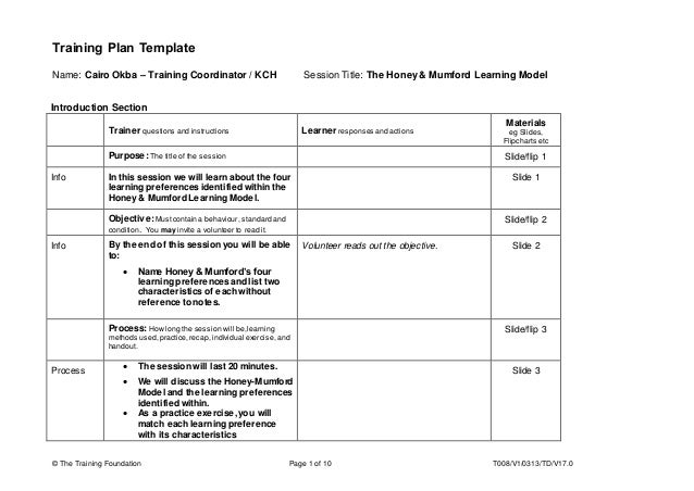 exercise session plan template