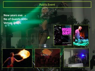 Public	Event
New	years	eve
No	of	Guests:600+
Venue:	DWTC
 