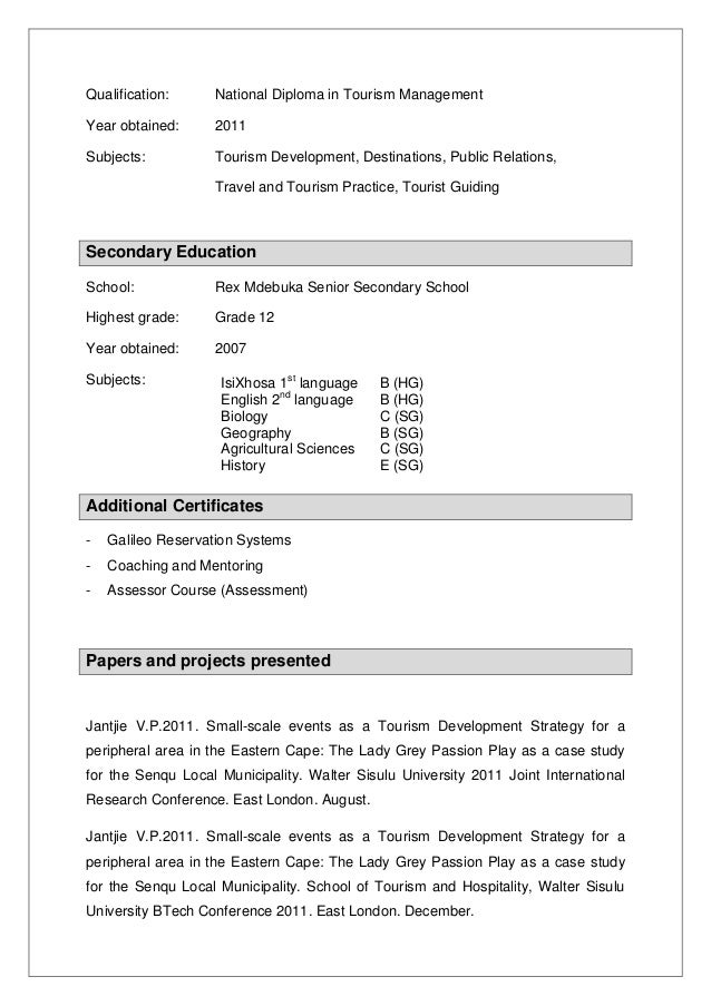 tourism resume