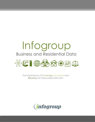 Infogroup
Business and Residential Data
The Importance of Coverage, Accuracy and
Recency for Geocoded Data Sets
 