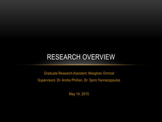 Graduate Research Assistant: Meaghan Ormrod
Supervisors: Dr. Andre Phillion, Dr. Spiro Yannacopoulos
May 14, 2015
RESEARCH OVERVIEW
 
